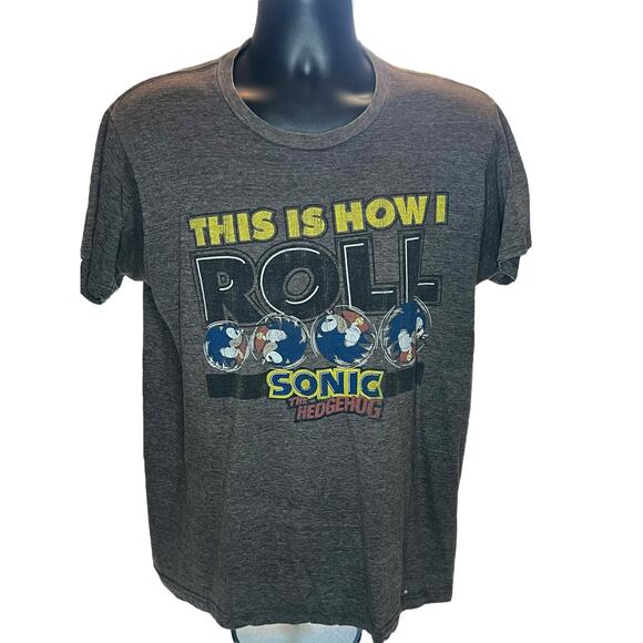 Sonic the Hedgehog “This Is How I Roll” T-Shirt Mens Size L Gray SEGA Gamer Tee - Picture 1 of 11